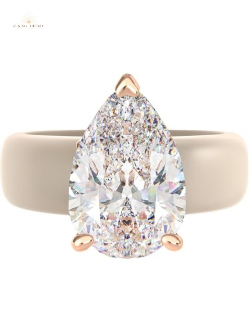 Pear Cut CZ Silicone Ring with Brass Setting, Size 4, 6mm